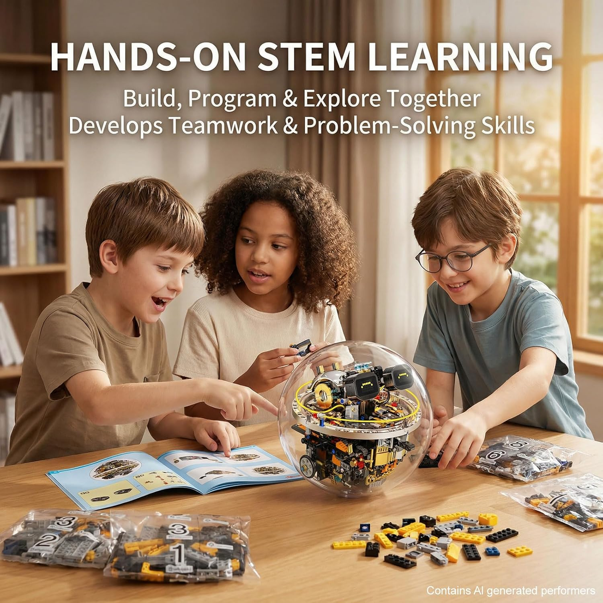 Family playing with STEM robot ball